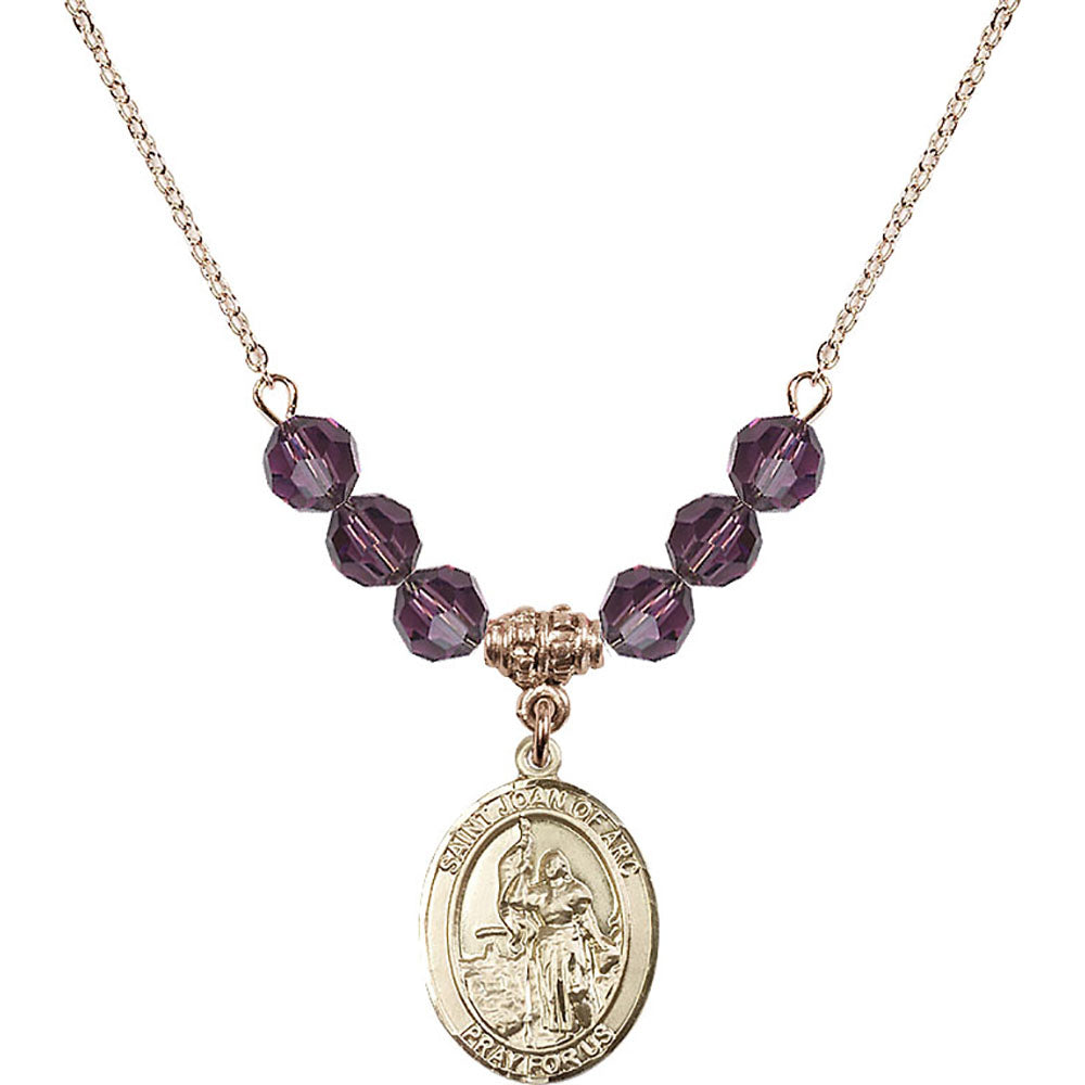 14kt Gold Filled Saint Joan of Arc Birthstone Necklace with Amethyst Beads - 8053
