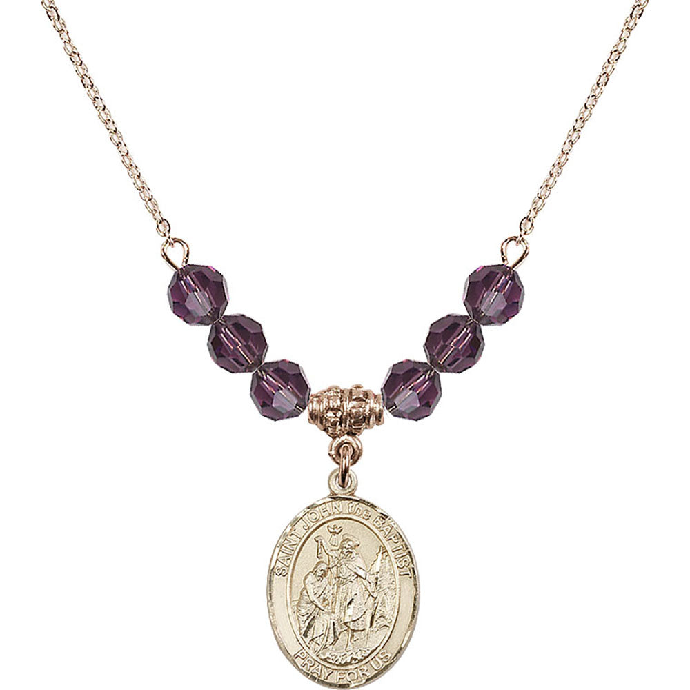 14kt Gold Filled Saint John the Baptist Birthstone Necklace with Amethyst Beads - 8054