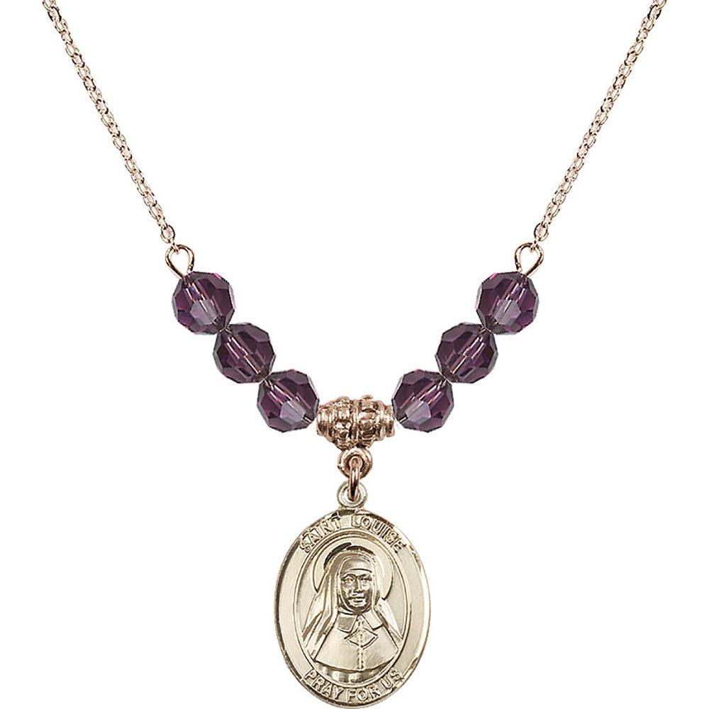 14kt Gold Filled Saint Louise de Marillac Birthstone Necklace with Amethyst Beads - 8064