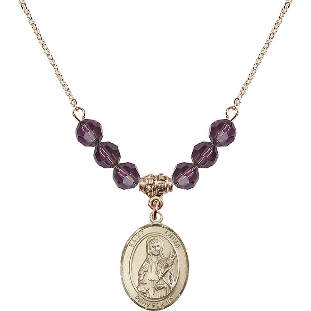 14kt Gold Filled Saint Lucia of Syracuse Birthstone Necklace with Amethyst Beads - 8065