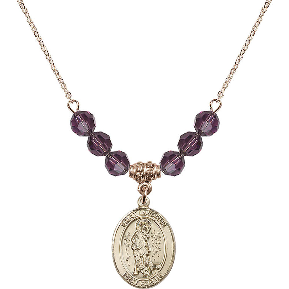14kt Gold Filled Saint Lazarus Birthstone Necklace with Amethyst Beads - 8066