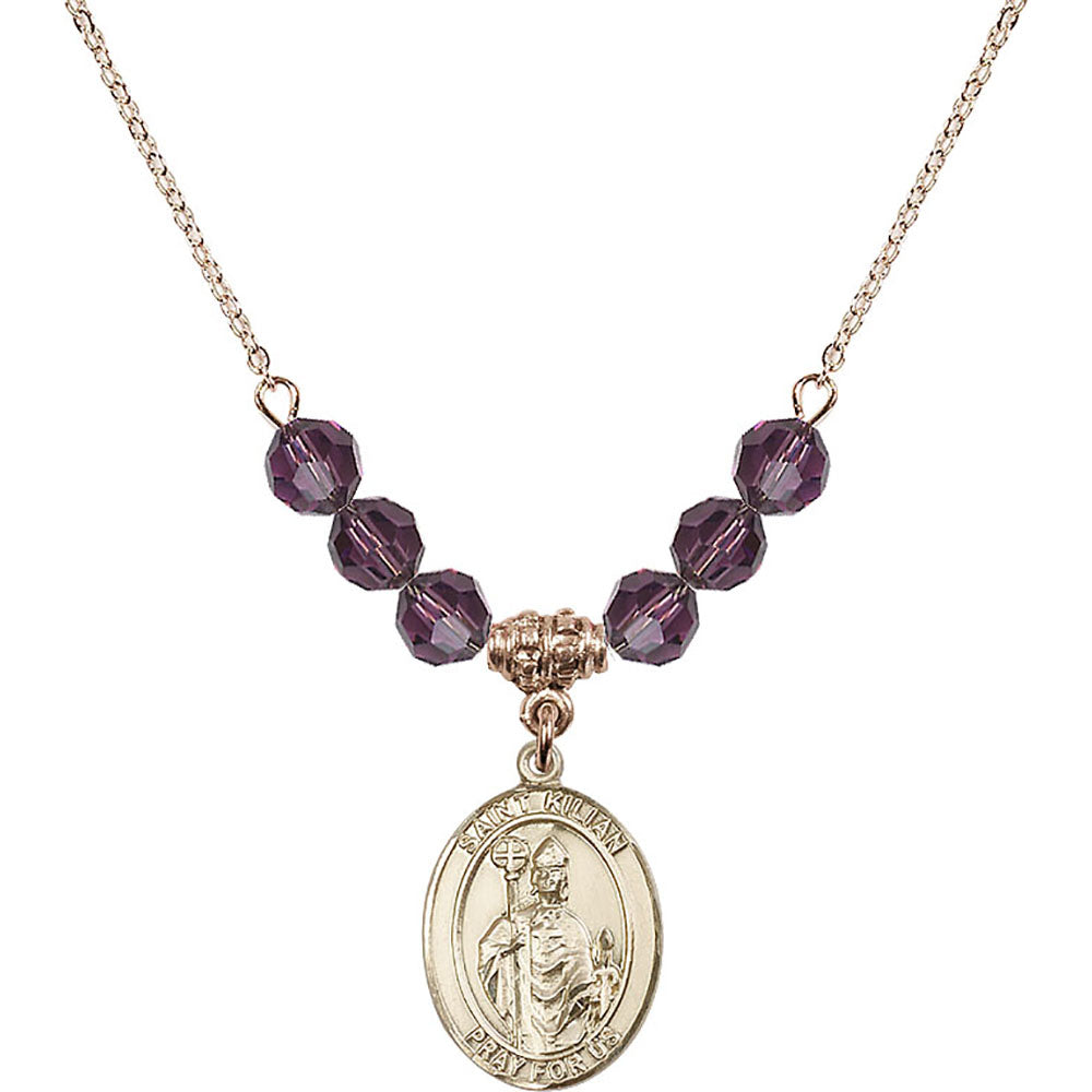 14kt Gold Filled Saint Kilian Birthstone Necklace with Amethyst Beads - 8067