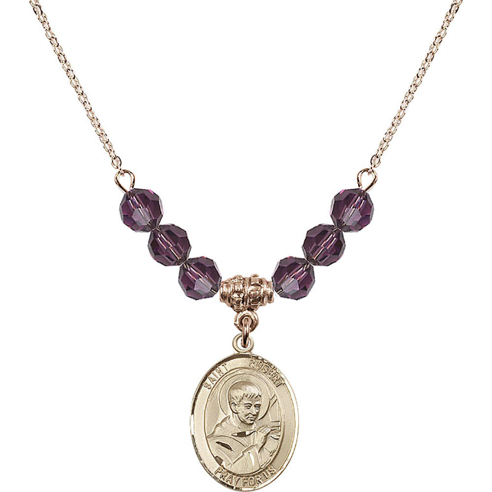 14kt Gold Filled Saint Robert Bellarmine Birthstone Necklace with Amethyst Beads - 8096