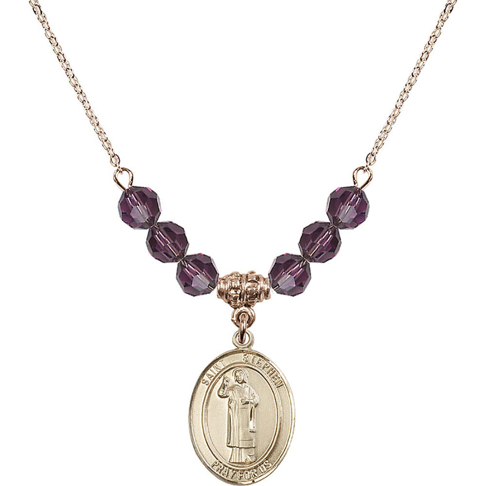 14kt Gold Filled Saint Stephen the Martyr Birthstone Necklace with Amethyst Beads - 8104