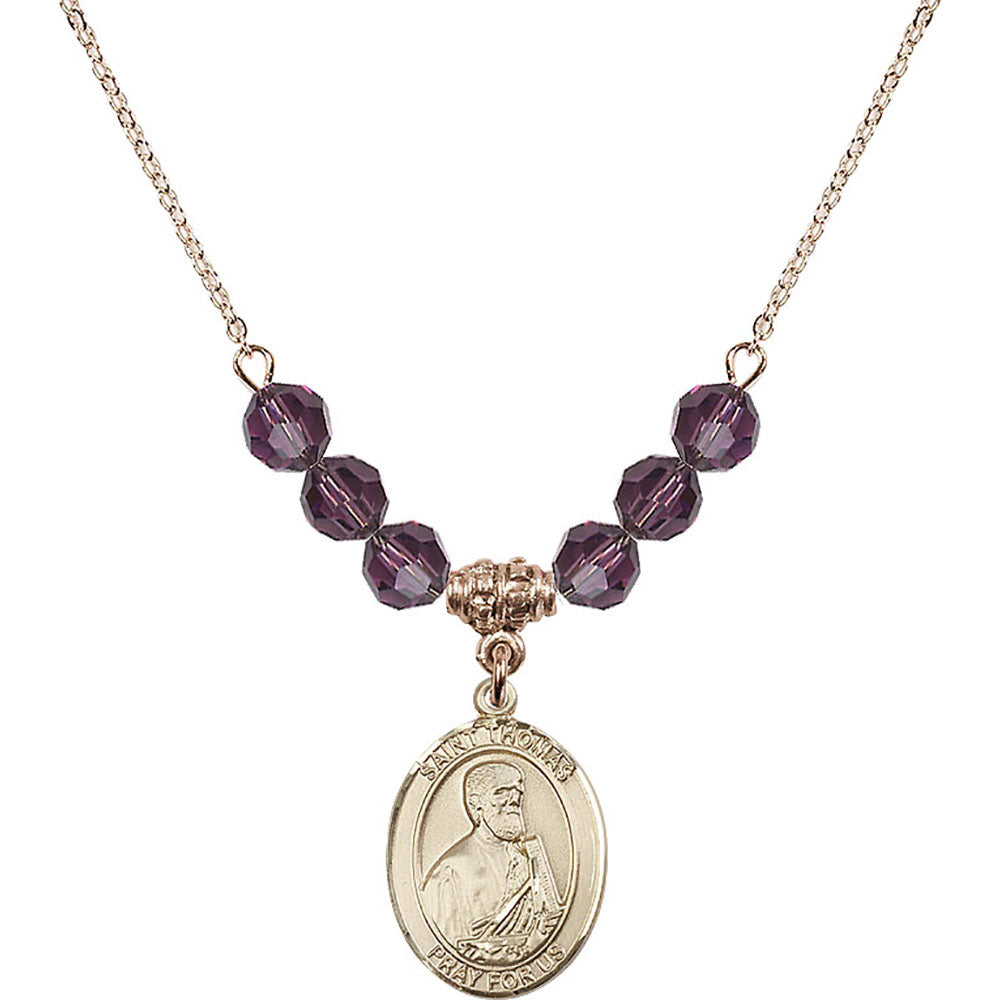 14kt Gold Filled Saint Thomas the Apostle Birthstone Necklace with Amethyst Beads - 8107