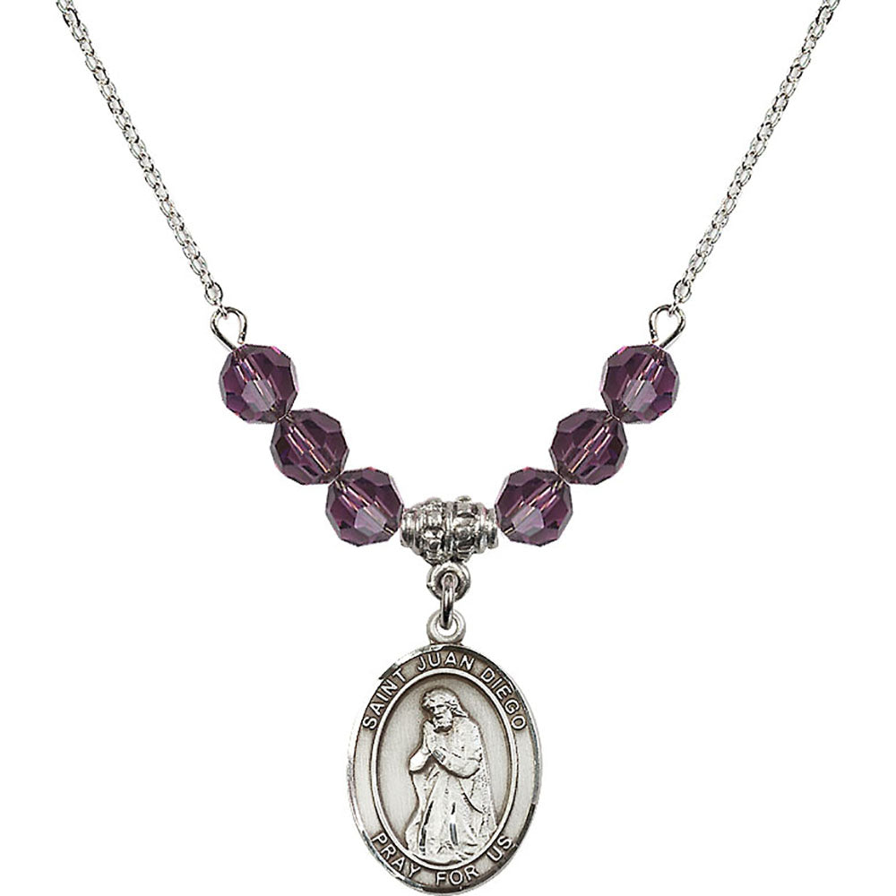 Sterling Silver Saint Juan Diego Birthstone Necklace with Amethyst Beads - 8111