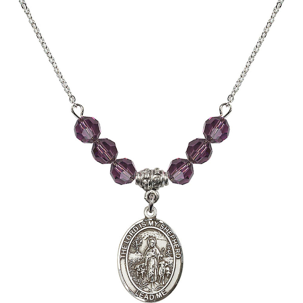 Sterling Silver Lord Is My Shepherd Birthstone Necklace with Amethyst Beads - 8119