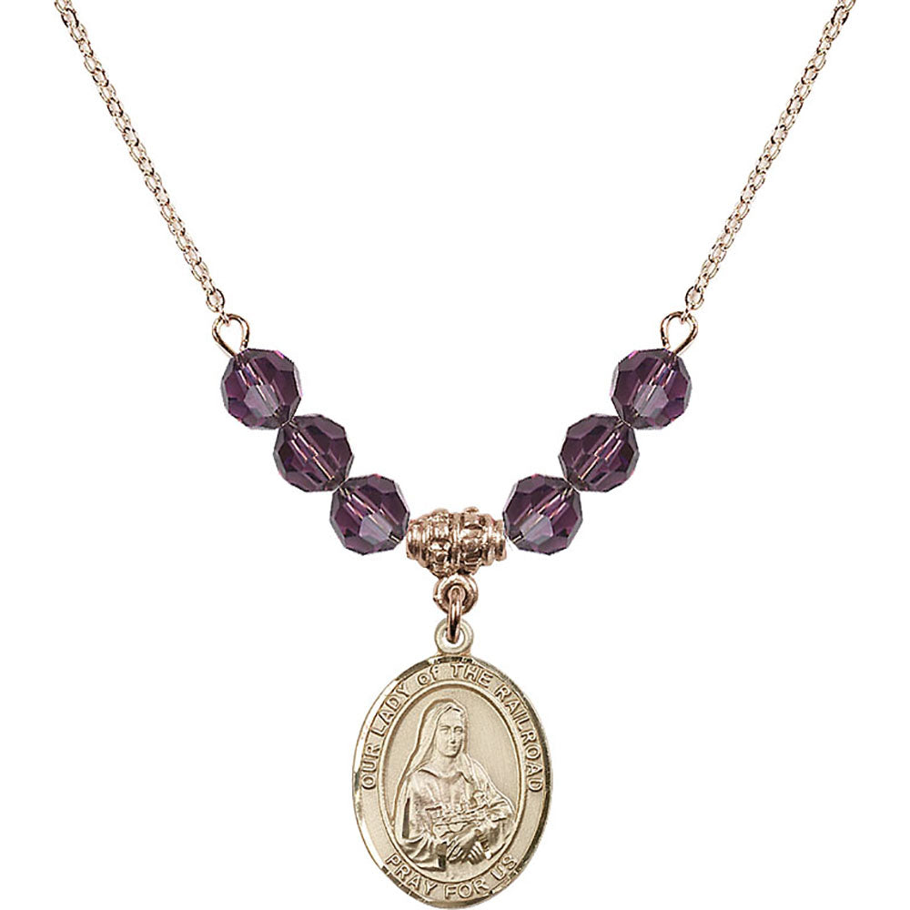 14kt Gold Filled Our Lady of the Railroad Birthstone Necklace with Amethyst Beads - 8247