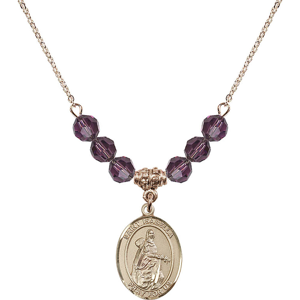 14kt Gold Filled Saint Isabella of Portugal Birthstone Necklace with Amethyst Beads - 8250
