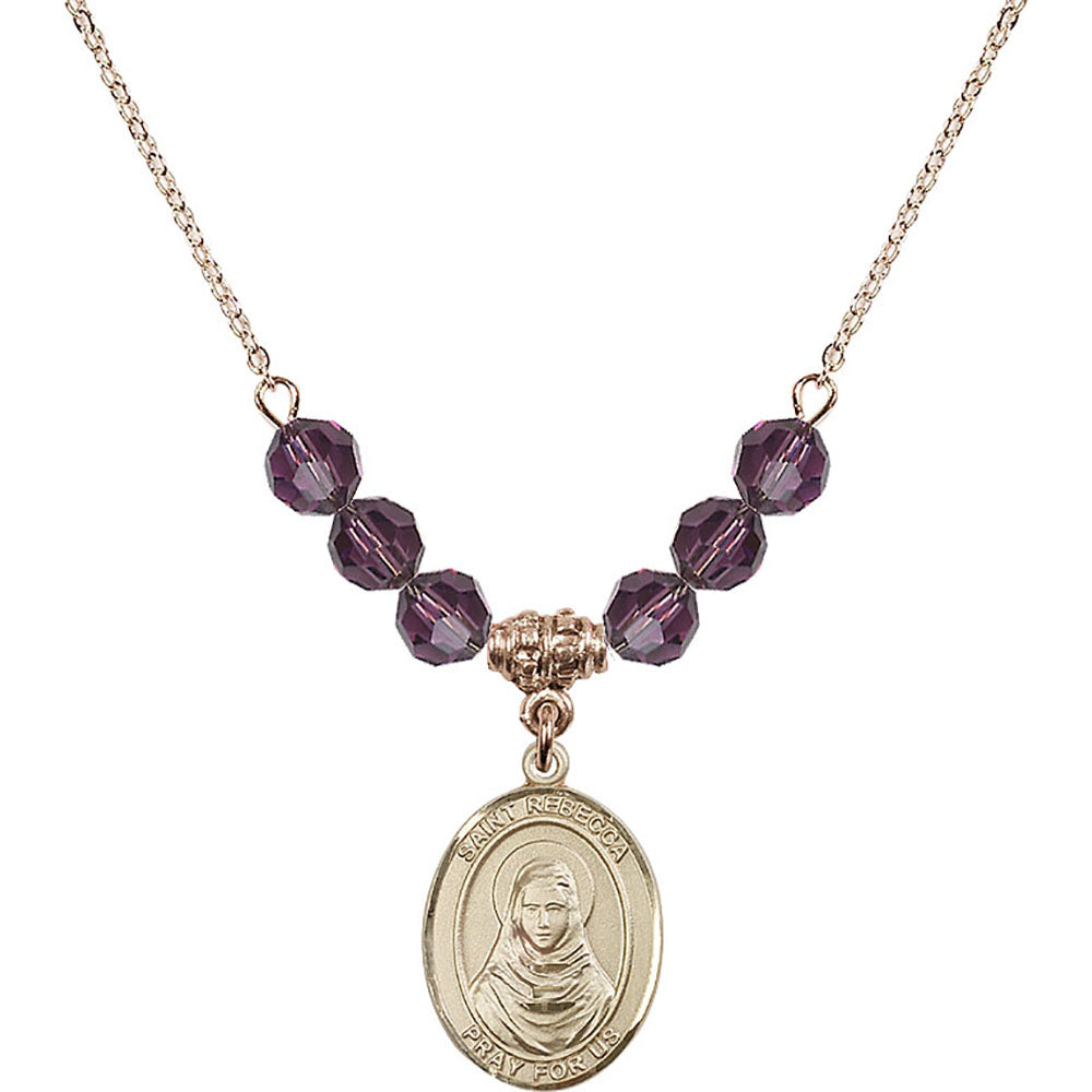 14kt Gold Filled Saint Rebecca Birthstone Necklace with Amethyst Beads - 8252