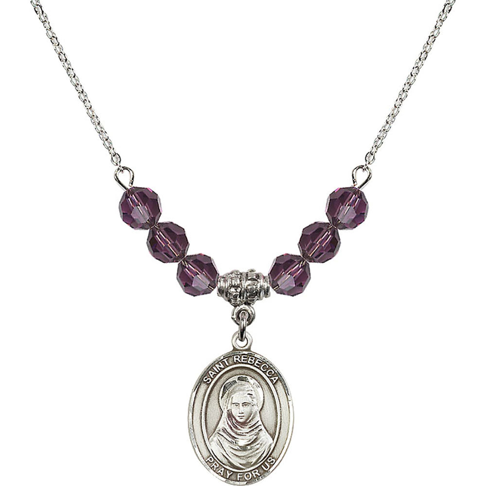 Sterling Silver Saint Rebecca Birthstone Necklace with Amethyst Beads - 8252