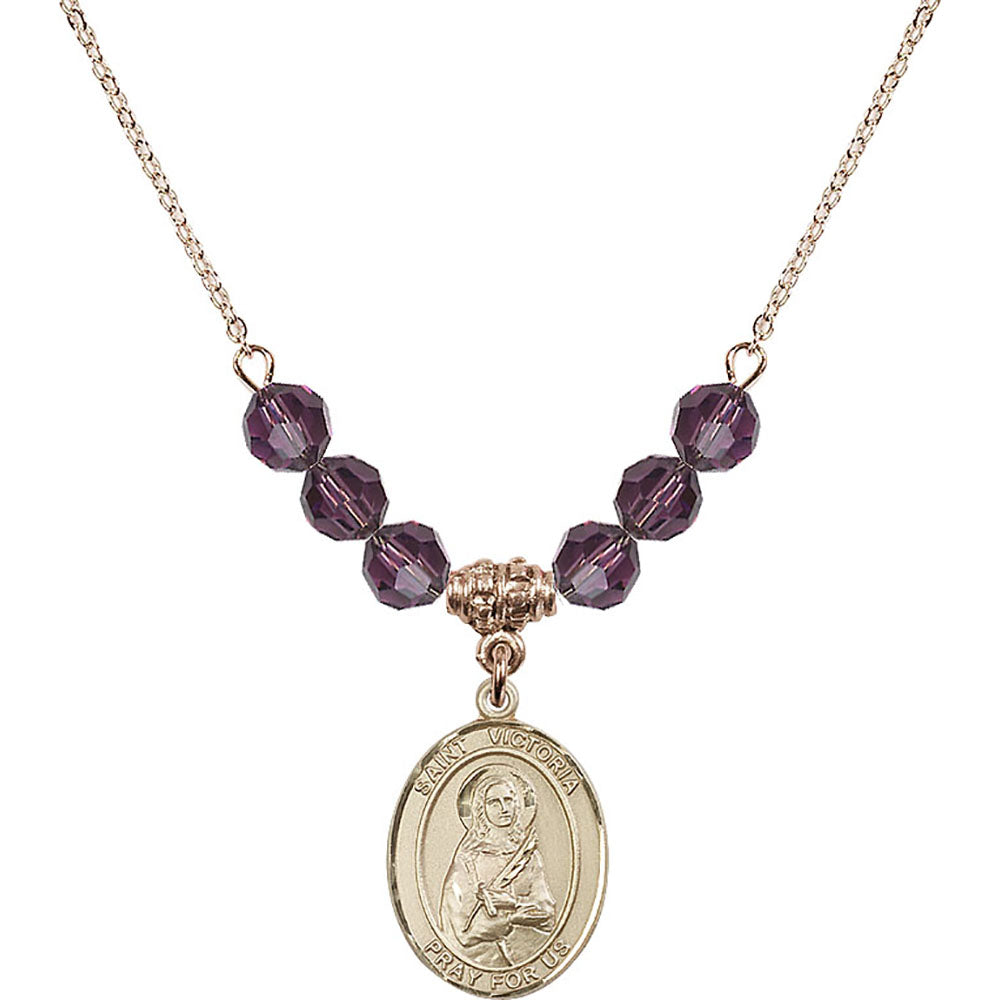14kt Gold Filled Saint Victoria Birthstone Necklace with Amethyst Beads - 8253