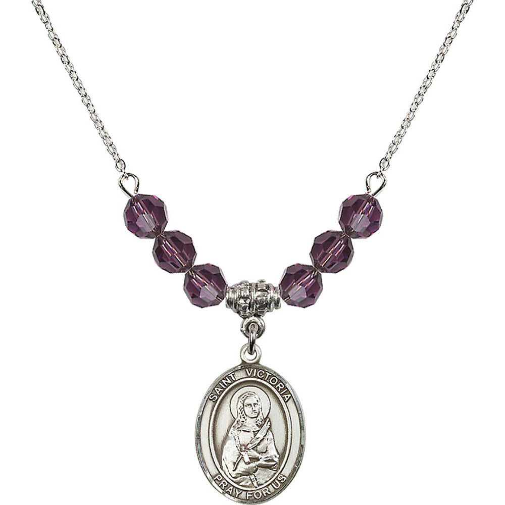 Sterling Silver Saint Victoria Birthstone Necklace with Amethyst Beads - 8253
