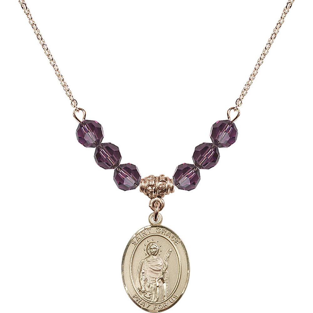 14kt Gold Filled Saint Grace Birthstone Necklace with Amethyst Beads - 8255