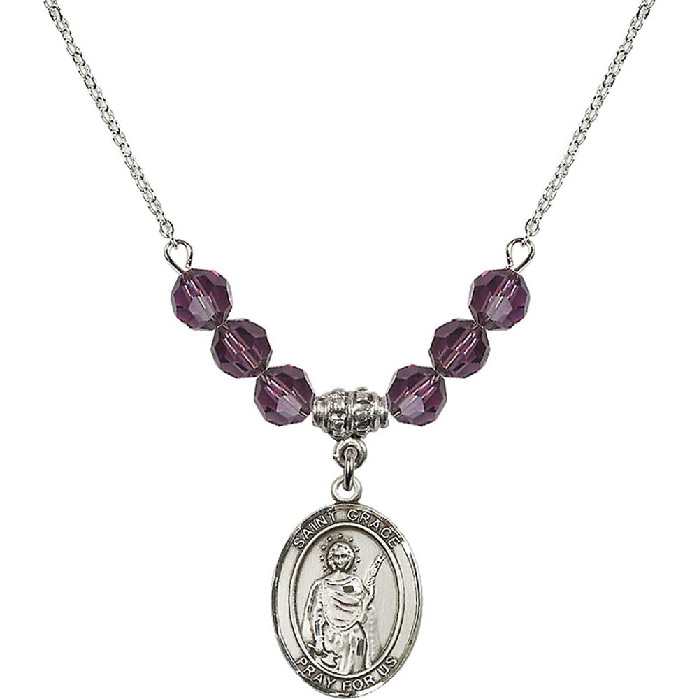 Sterling Silver Saint Grace Birthstone Necklace with Amethyst Beads - 8255