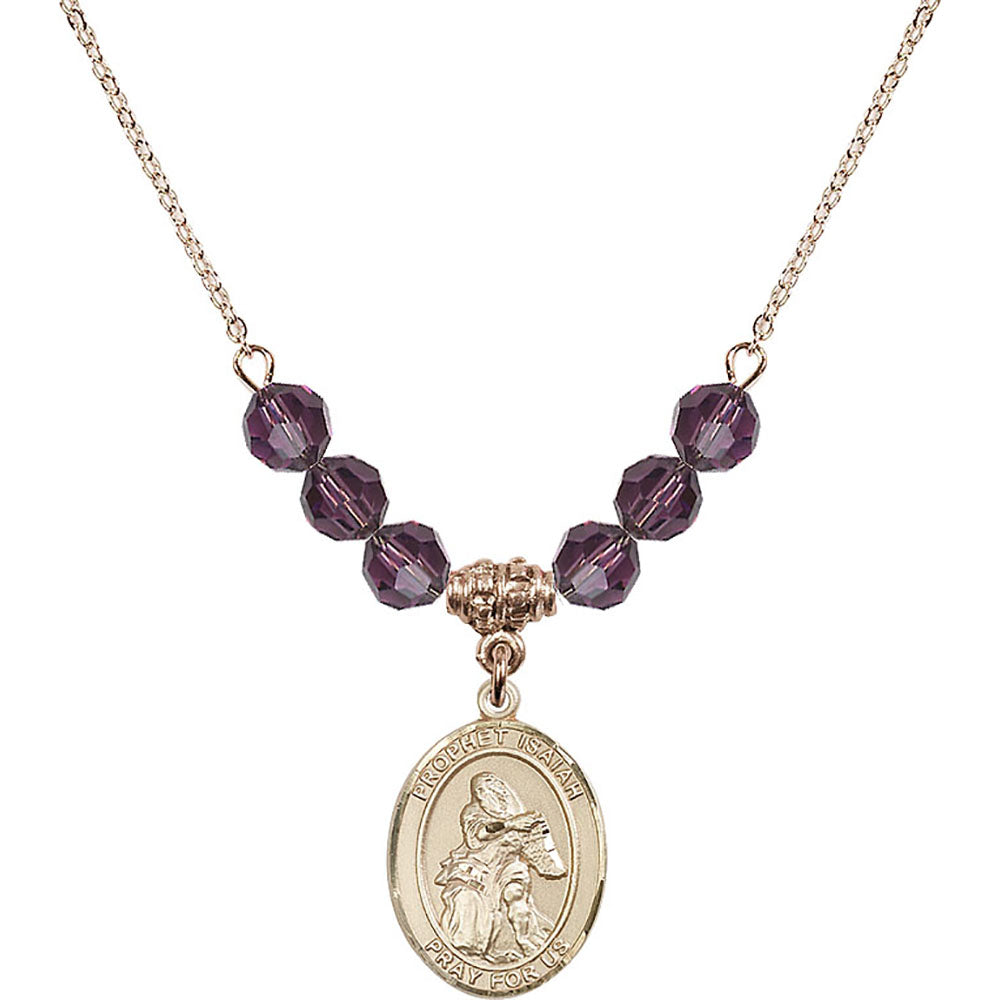 14kt Gold Filled Saint Isaiah Birthstone Necklace with Amethyst Beads - 8258