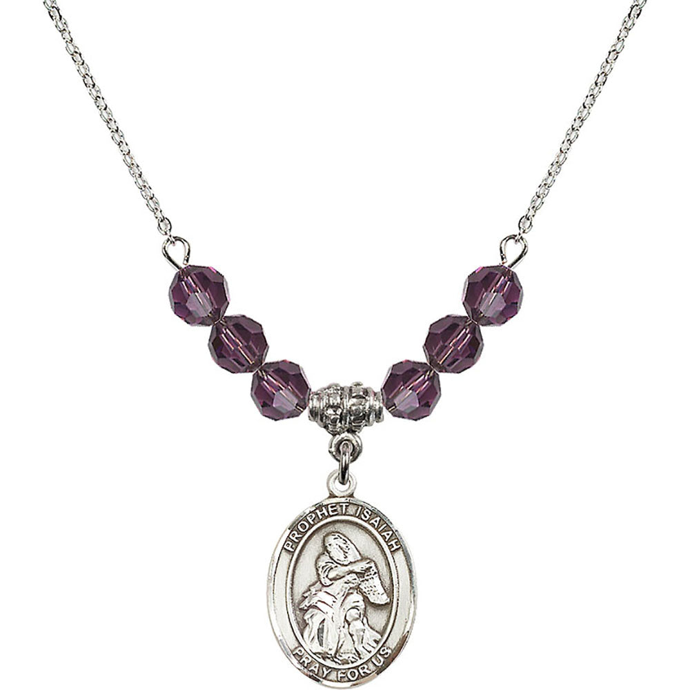 Sterling Silver Saint Isaiah Birthstone Necklace with Amethyst Beads - 8258