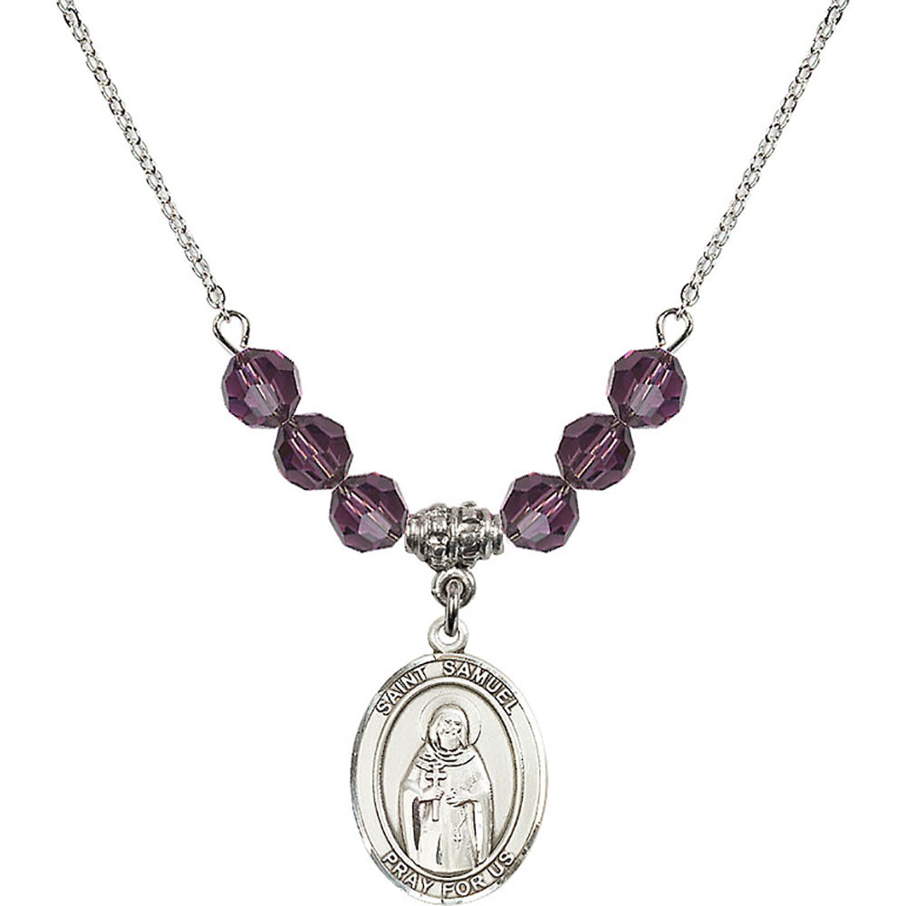 Sterling Silver Saint Samuel Birthstone Necklace with Amethyst Beads - 8259