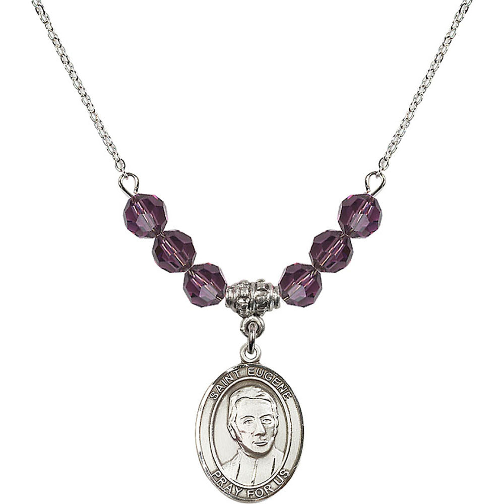 Sterling Silver Saint Eugene de Mazenod Birthstone Necklace with Amethyst Beads - 8266