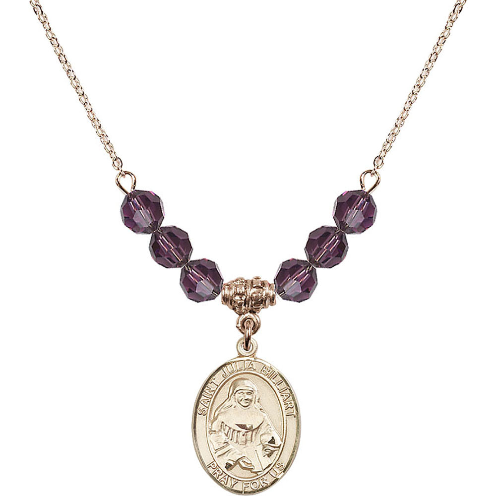 14kt Gold Filled Saint Julia Billiart Birthstone Necklace with Amethyst Beads - 8267