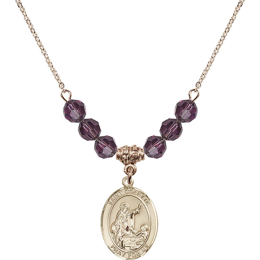 14kt Gold Filled Saint Colette Birthstone Necklace with Amethyst Beads - 8268