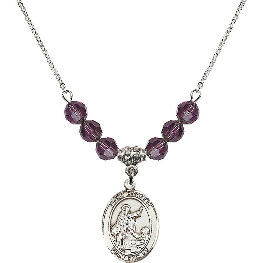 Sterling Silver Saint Colette Birthstone Necklace with Amethyst Beads - 8268