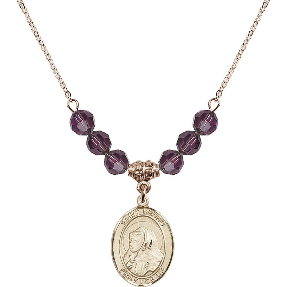 14kt Gold Filled Saint Bruno Birthstone Necklace with Amethyst Beads - 8270