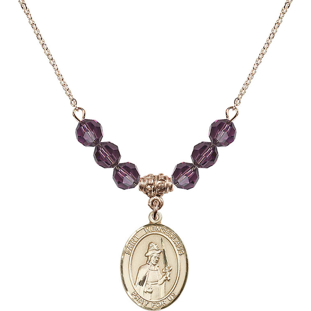 14kt Gold Filled Saint Wenceslaus Birthstone Necklace with Amethyst Beads - 8273