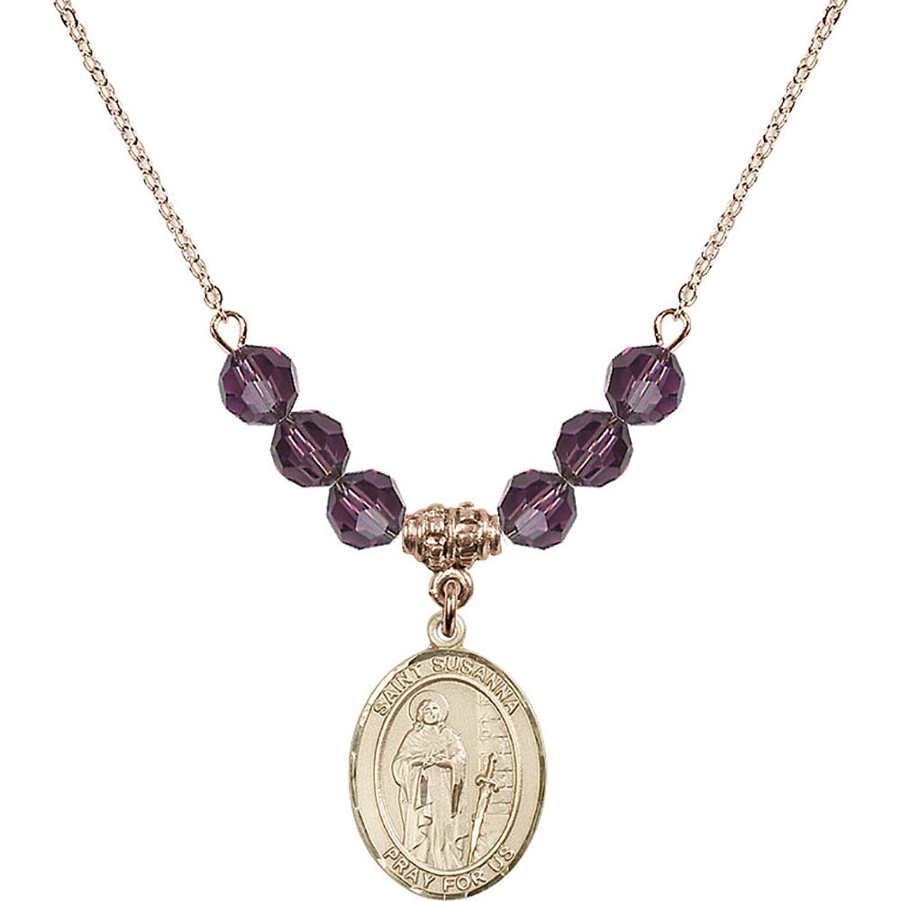 14kt Gold Filled Saint Susanna Birthstone Necklace with Amethyst Beads - 8280