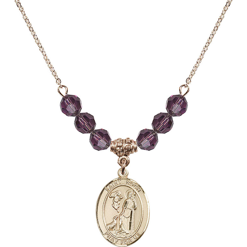 14kt Gold Filled Saint Roch Birthstone Necklace with Amethyst Beads - 8310