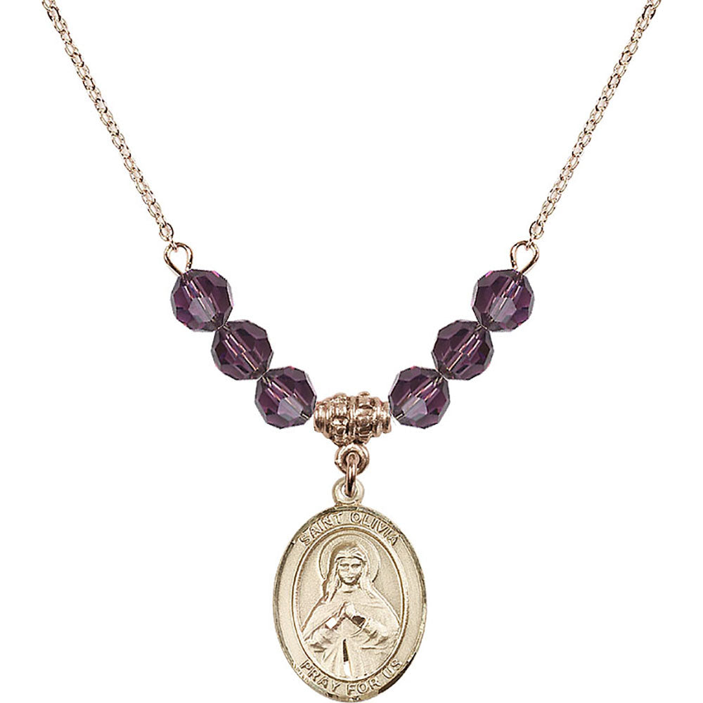 14kt Gold Filled Saint Olivia Birthstone Necklace with Amethyst Beads - 8312