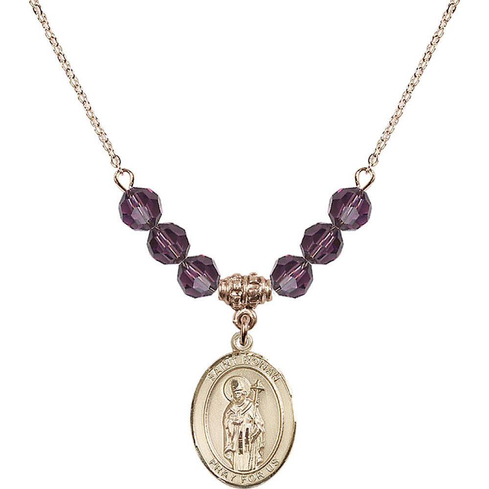 14kt Gold Filled Saint Ronan Birthstone Necklace with Amethyst Beads - 8315
