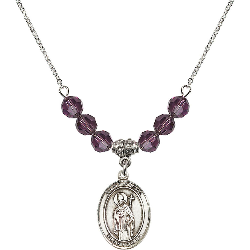 Sterling Silver Saint Ronan Birthstone Necklace with Amethyst Beads - 8315