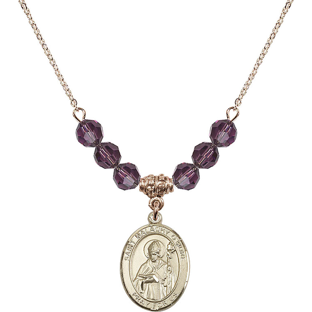 14kt Gold Filled Saint Malachy O'More Birthstone Necklace with Amethyst Beads - 8316