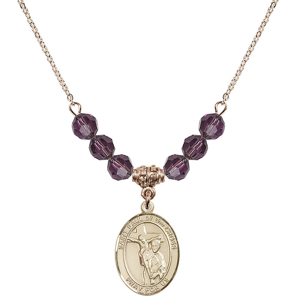 14kt Gold Filled Saint Paul of the Cross Birthstone Necklace with Amethyst Beads - 8318