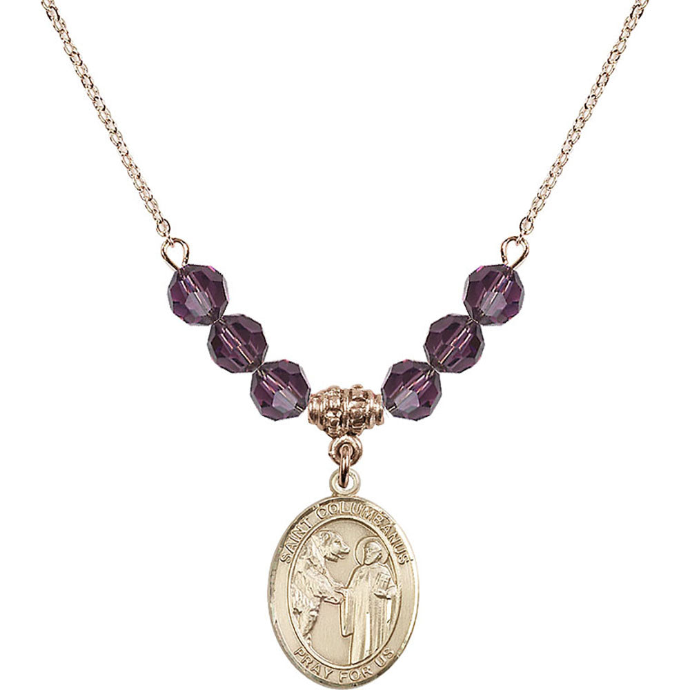 14kt Gold Filled Saint Columbanus Birthstone Necklace with Amethyst Beads - 8321