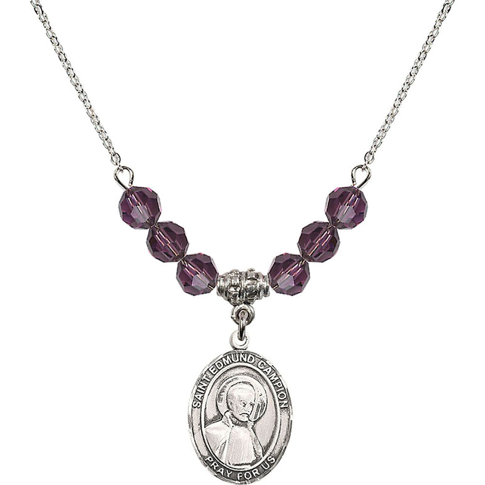 Sterling Silver Saint Edmund Campion Birthstone Necklace with Amethyst Beads - 8333