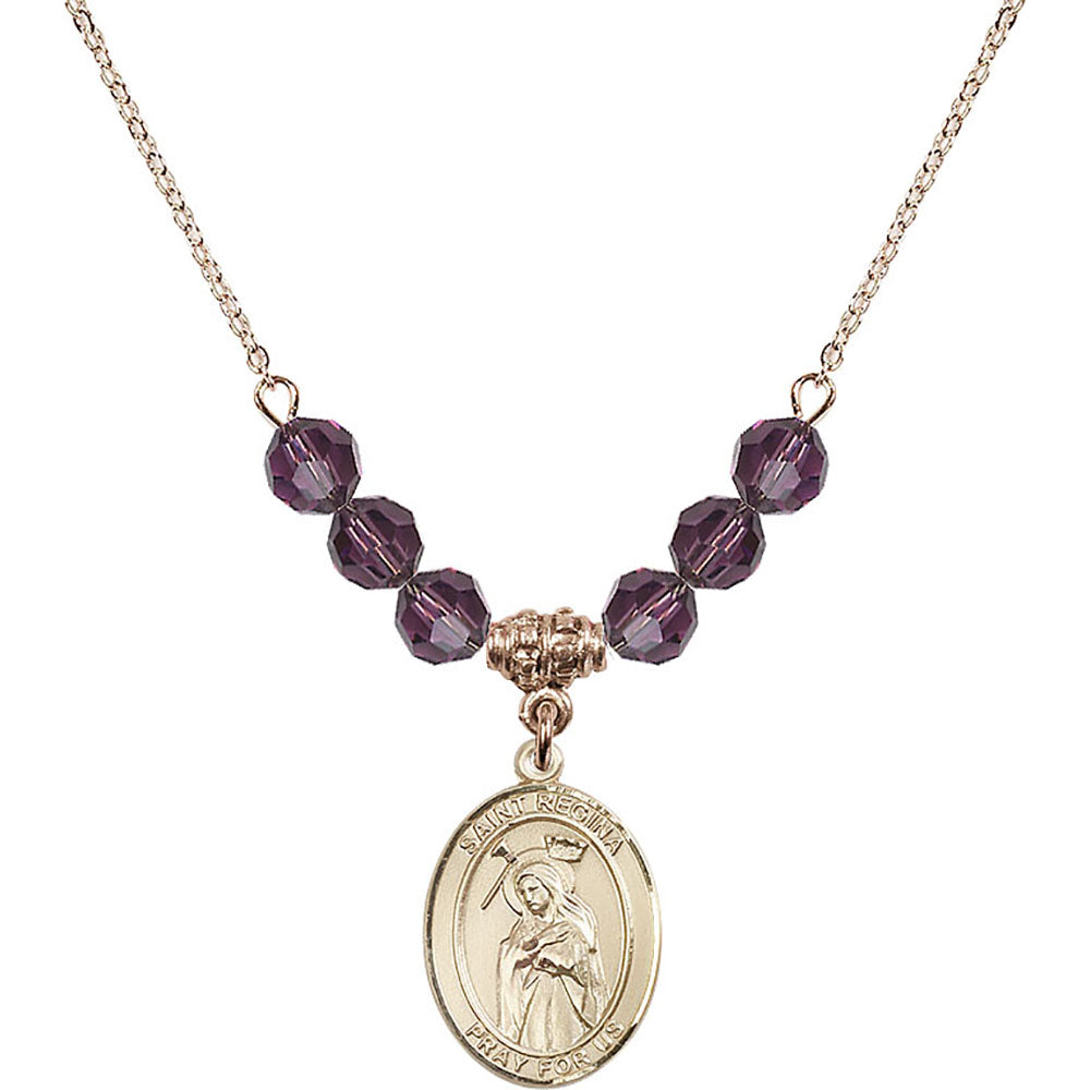 14kt Gold Filled Saint Regina Birthstone Necklace with Amethyst Beads - 8335