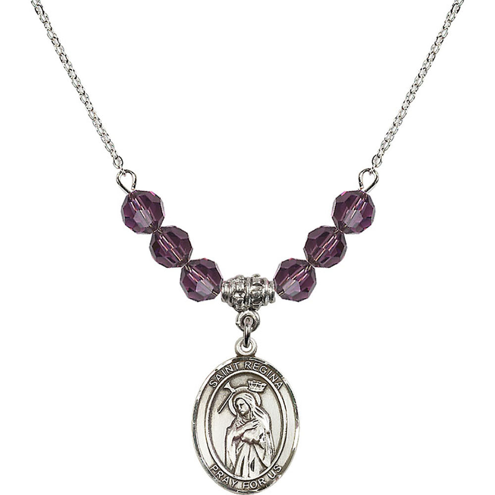 Sterling Silver Saint Regina Birthstone Necklace with Amethyst Beads - 8335