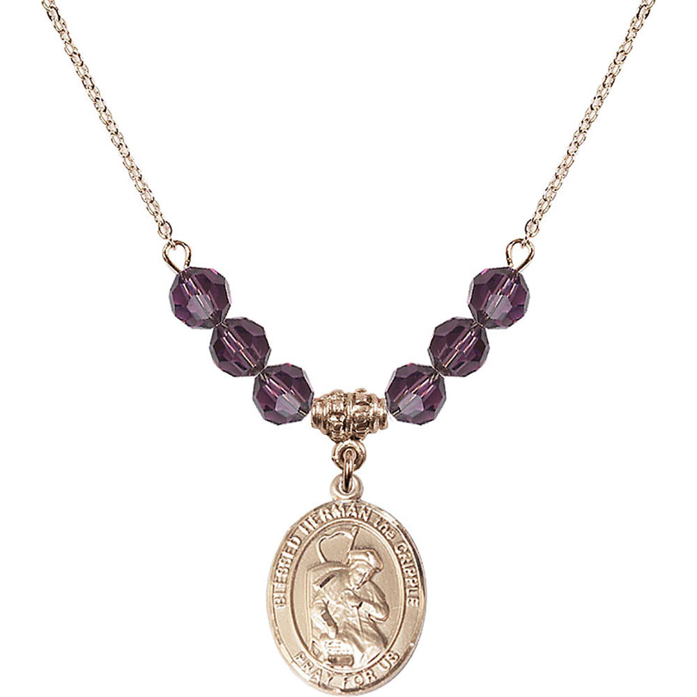 14kt Gold Filled Blessed Herman the Cripple Birthstone Necklace with Amethyst Beads - 8403