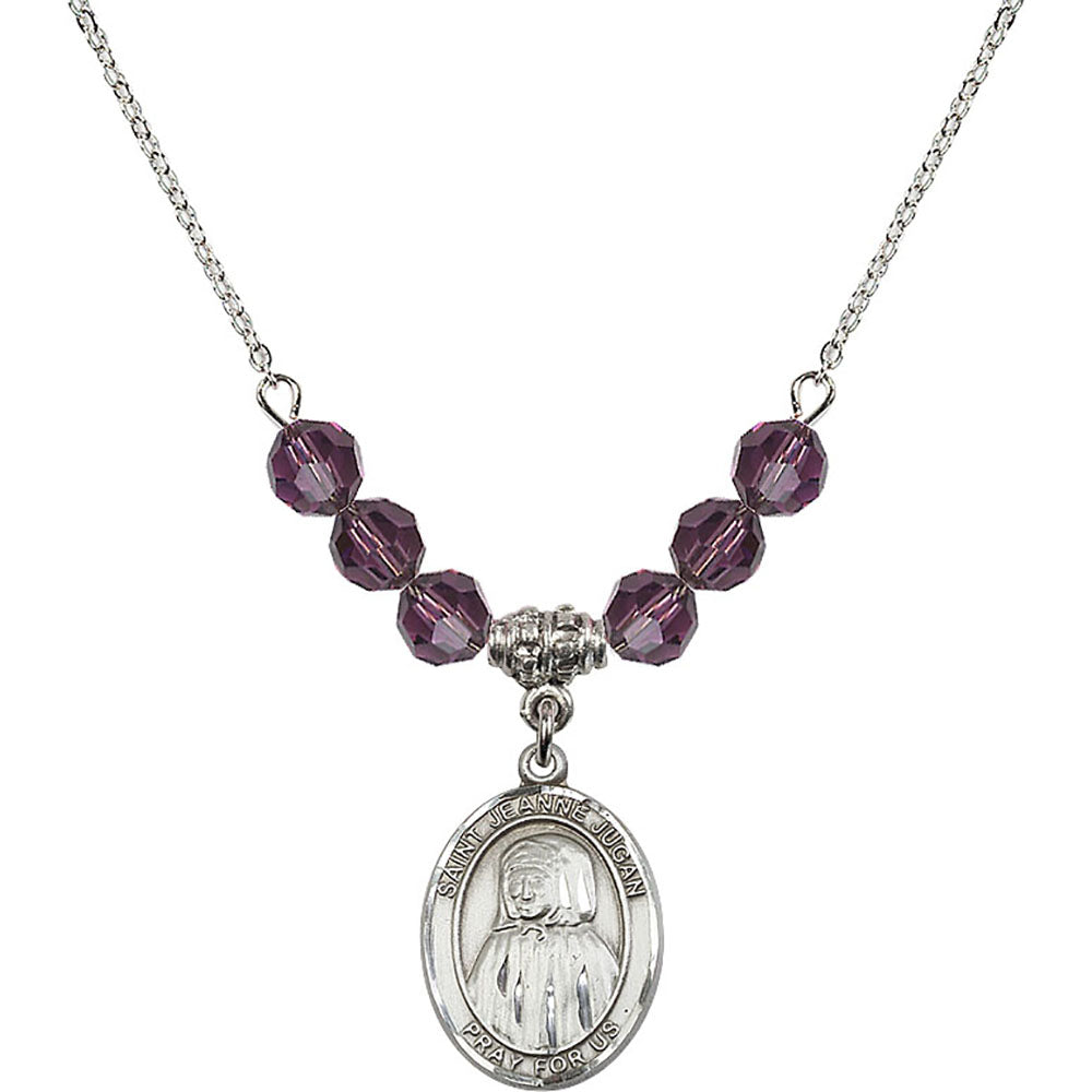 Sterling Silver Saint Jeanne Jugan Birthstone Necklace with Amethyst Beads - 8409