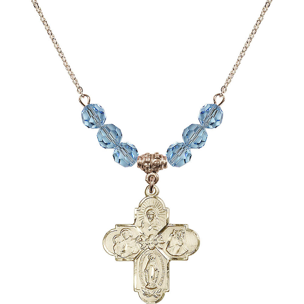 14kt Gold Filled 4-Way Birthstone Necklace with Aqua Beads - 0043