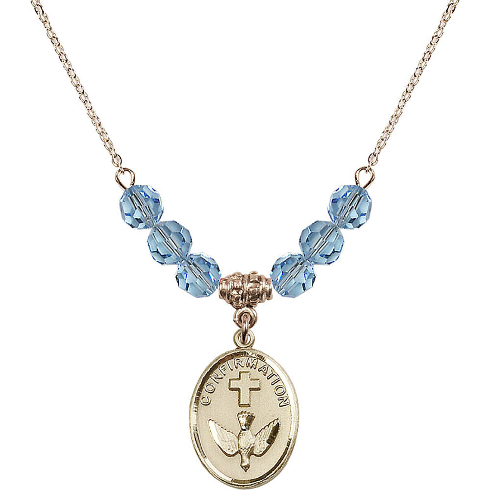 14kt Gold Filled Confirmation Birthstone Necklace with Aqua Beads - 0873