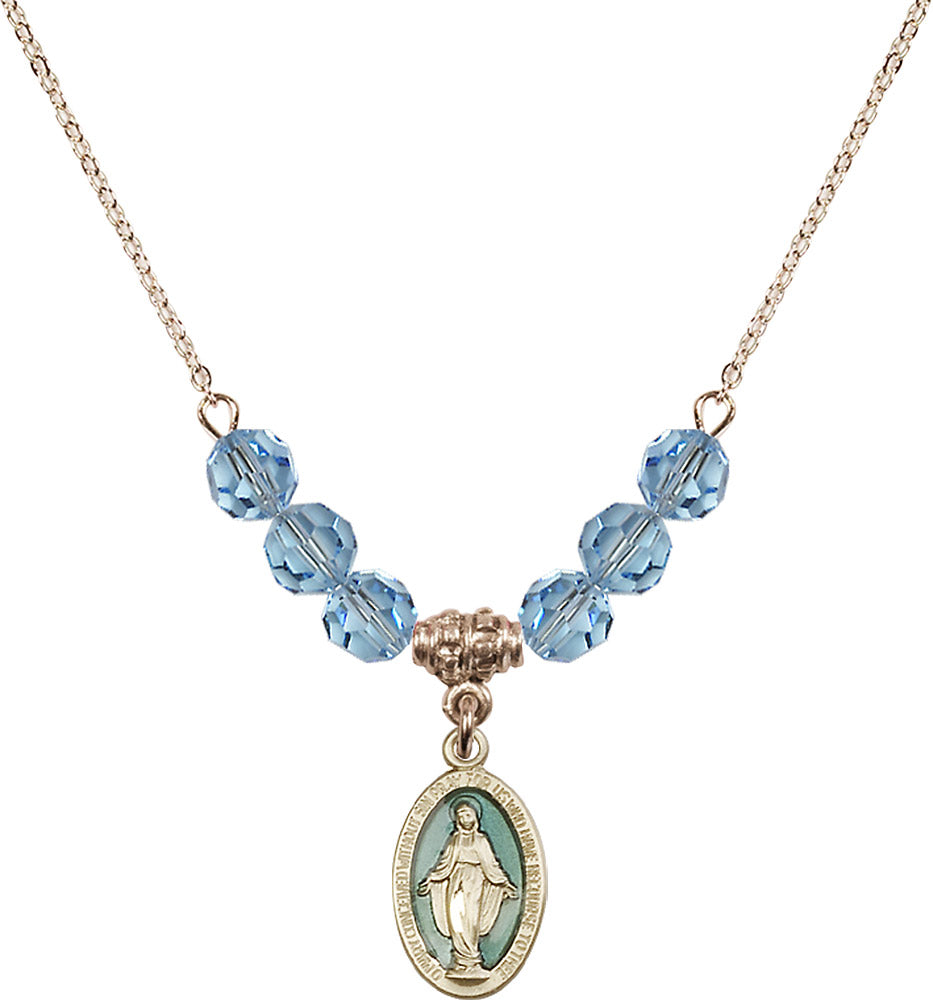 14kt Gold Filled Miraculous Birthstone Necklace with Aqua Beads - 4122