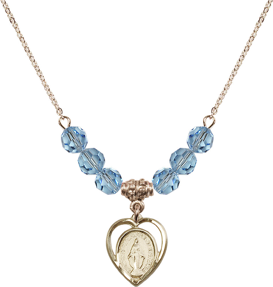14kt Gold Filled Miraculous Birthstone Necklace with Aqua Beads - 4125