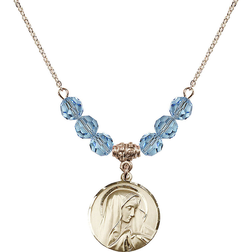 14kt Gold Filled Sorrowful Mother Birthstone Necklace with Aqua Beads - 4249