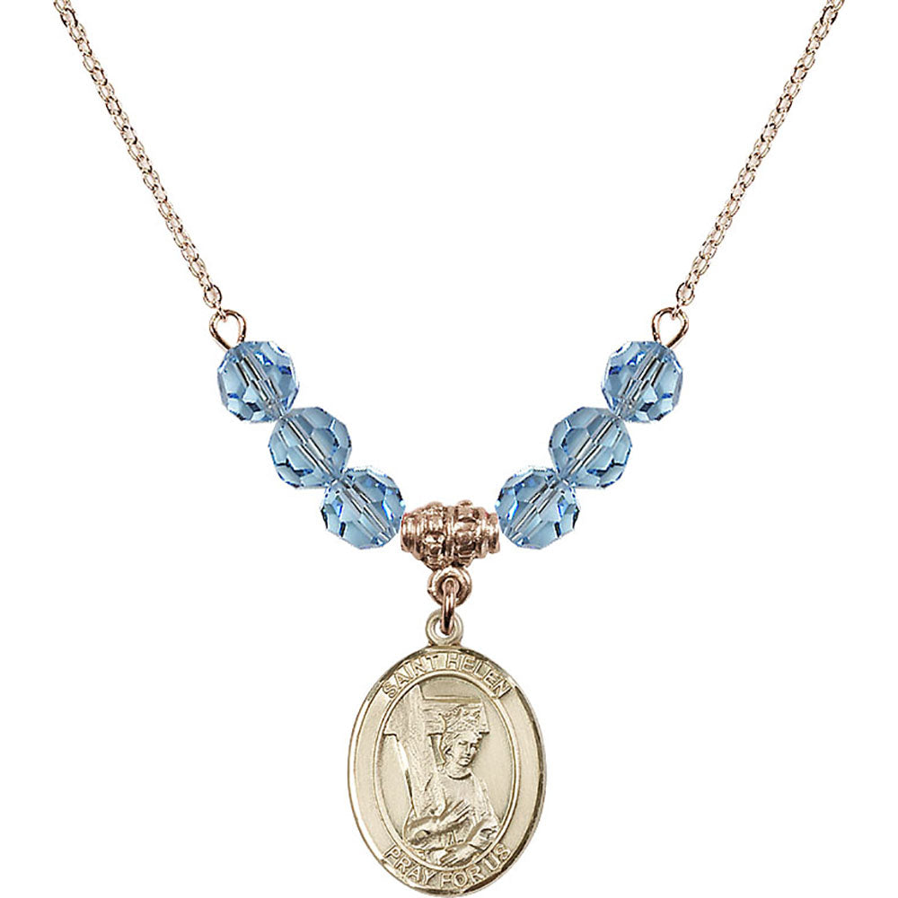 14kt Gold Filled Saint Helen Birthstone Necklace with Aqua Beads - 8043