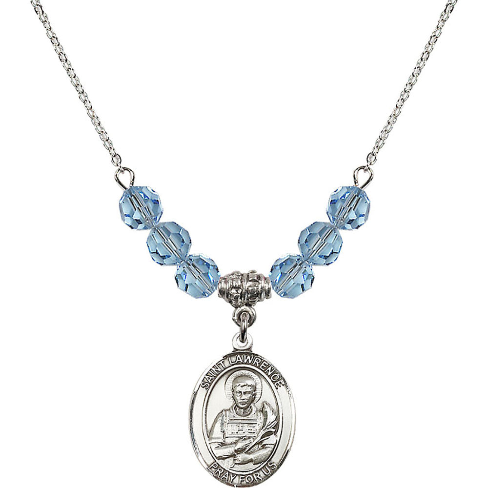 Sterling Silver Saint Lawrence Birthstone Necklace with Aqua Beads - 8063
