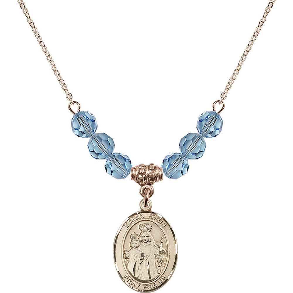 14kt Gold Filled Maria Stein Birthstone Necklace with Aqua Beads - 8133
