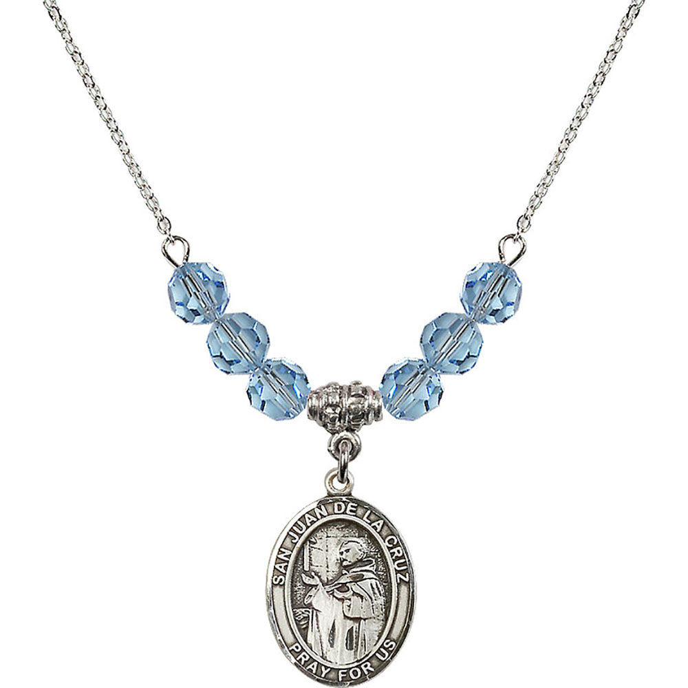 Sterling Silver San Juan de la Cruz Birthstone Necklace with Aqua Beads - 8232